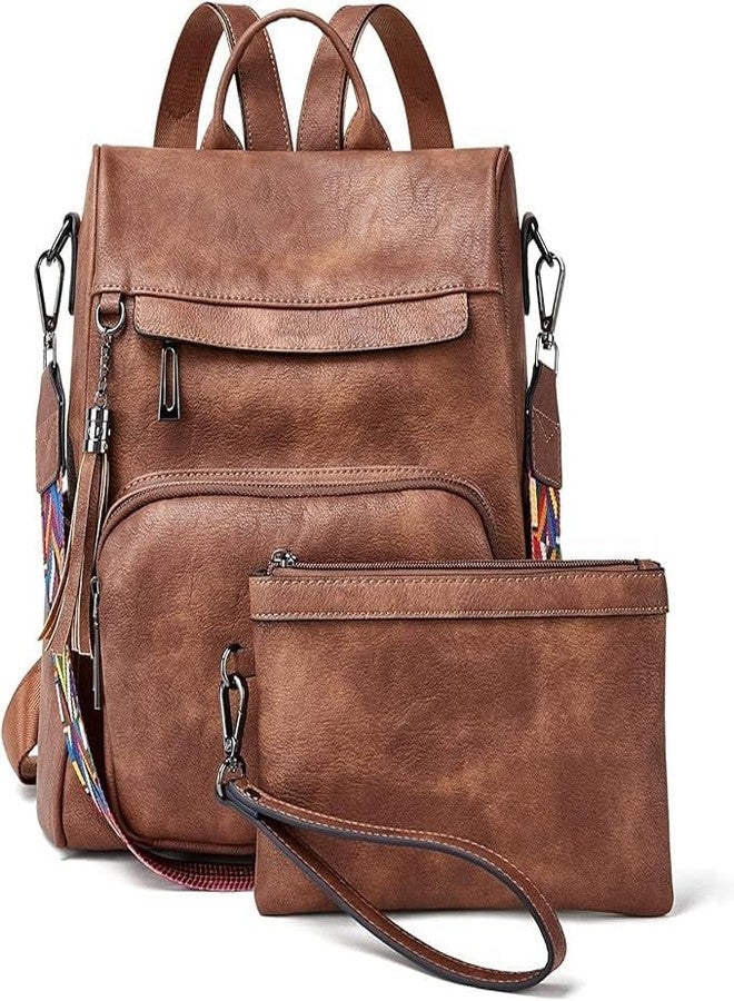 TrueArch Anti-Theft Leather Backpack & Purse for Women | Combo Pack | Shoulder Bag for Women and Girls | College Bag for Girls | Multipurpose Travel Bag | Durable | PU Leather (Tan) - Image 2